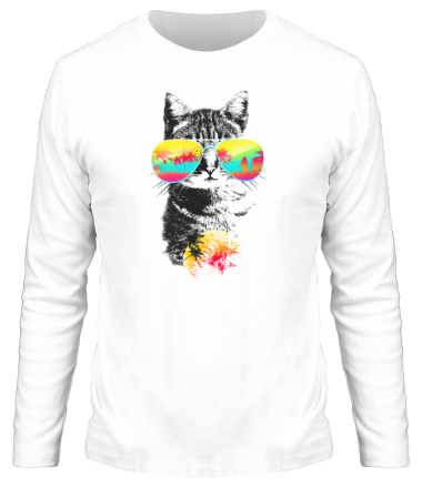 Мужская футболка длинный рукав Пляжный кот