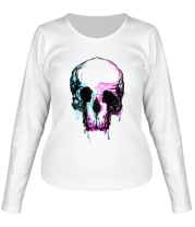Женская футболка длинный рукав Акварельный череп