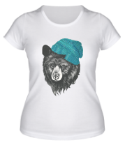 Женская футболка Медведь в вязанной шапке фото