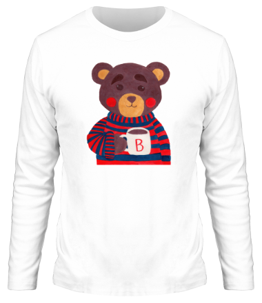Мужская футболка длинный рукав Медведь с какао