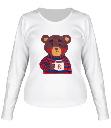 Женская футболка длинный рукав Медведь с какао