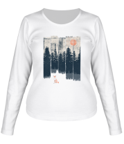 Женская футболка длинный рукав Лиса в лесу