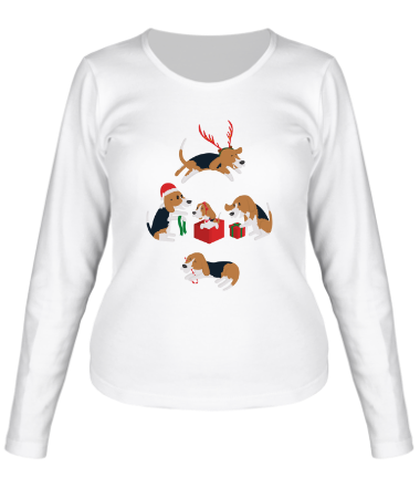 Женская футболка длинный рукав Рождественские пёсики