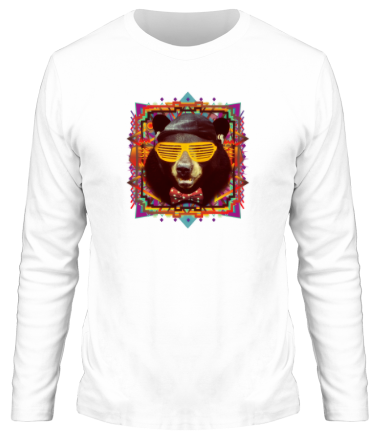 Мужская футболка длинный рукав Медведь в очках