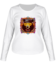 Женская футболка длинный рукав Медведь в очках фото