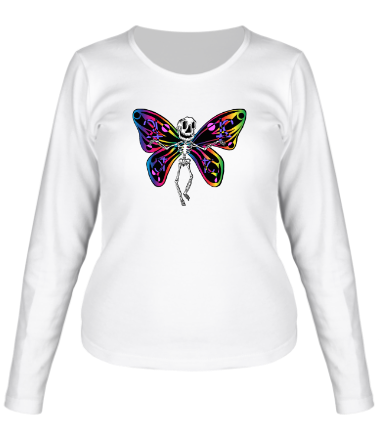 Женская футболка длинный рукав Skull Butterfly
