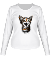 Женская футболка длинный рукав Кот-тигр