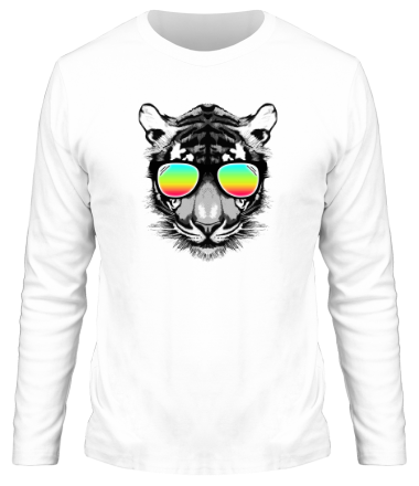 Мужская футболка длинный рукав Тигр в очках