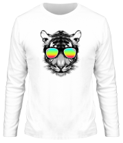 Мужская футболка длинный рукав Тигр в очках фото