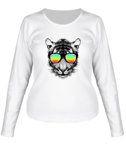 Женская футболка длинный рукав Тигр в очках фото