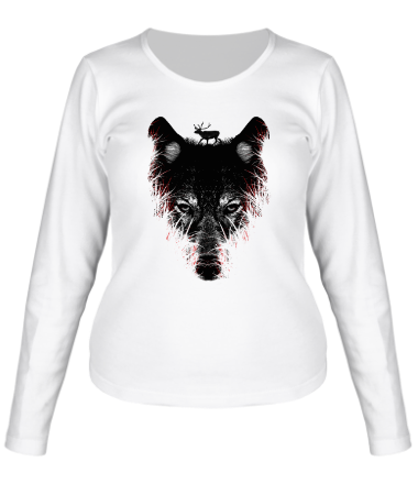 Женская футболка длинный рукав Волк на охоте