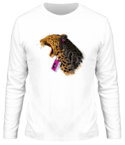 Мужская футболка длинный рукав Поющий леопард