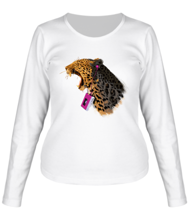 Женская футболка длинный рукав Поющий леопард