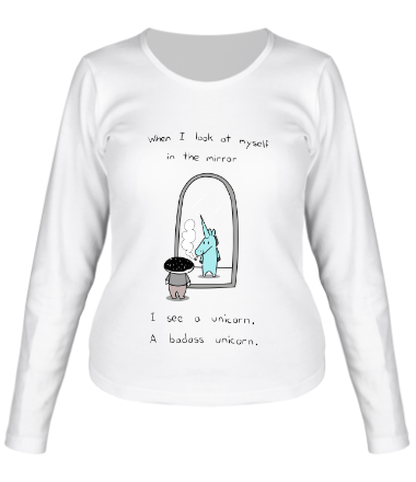 Женская футболка длинный рукав Единорог в зеркале