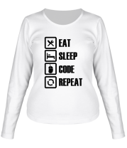 Женская футболка длинный рукав Eat, sleep, code, repeat
