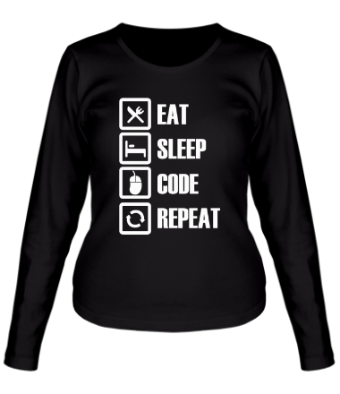 Женская футболка длинный рукав Eat, sleep, code, repeat