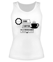 Женская майка борцовка Programmer : coffee and code.