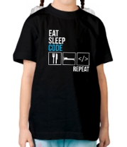 Детская футболка Ем, сплю, программирую, повтор. фото