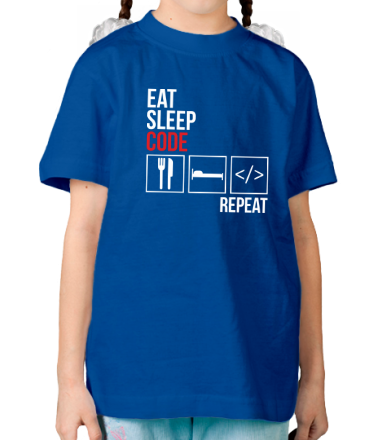 Детская футболка Ем, сплю, программирую, повтор.