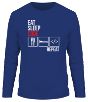 Мужская футболка длинный рукав Ем, сплю, программирую, повтор. фото