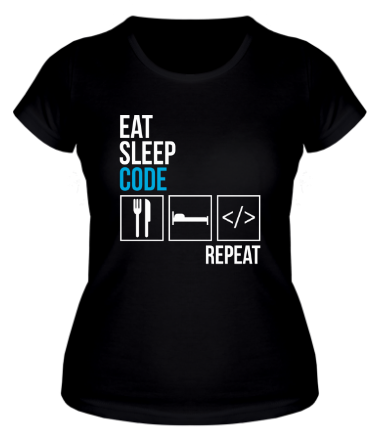 Женская футболка Ем, сплю, программирую, повтор.