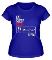 Женская футболка Ем, сплю, программирую, повтор. фото