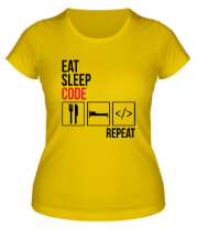 Женская футболка Ем, сплю, программирую, повтор. фото