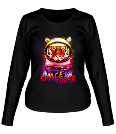 Женская футболка длинный рукав Космический Тигр