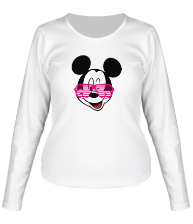 Женская футболка длинный рукав Микки Маус в очках