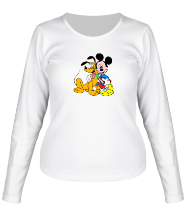 Женская футболка длинный рукав Микки и Плуто