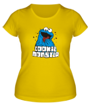 Женская футболка Cookie monster ест печеньку фото