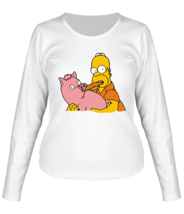 Женская футболка длинный рукав Гомер и свинья