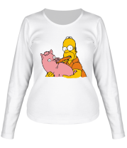 Женская футболка длинный рукав Гомер и свинья фото
