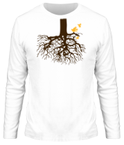Мужская футболка длинный рукав Корни дерева и птички