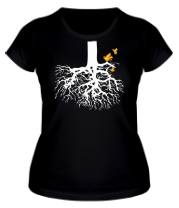 Женская футболка Корни дерева и птички фото