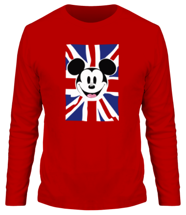Мужская футболка длинный рукав Микки Маус и британский флаг