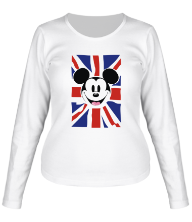 Женская футболка длинный рукав Микки Маус и британский флаг