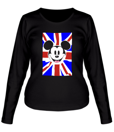 Женская футболка длинный рукав Микки Маус и британский флаг