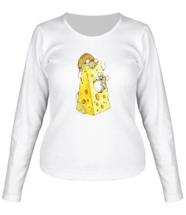 Женская футболка длинный рукав Мышата с куском сыра