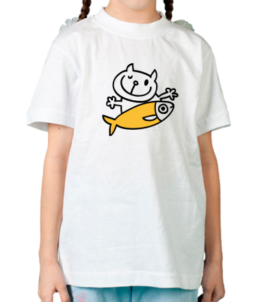 Детская футболка Кот и большая рыба