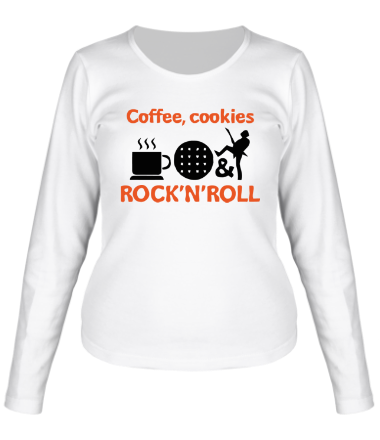 Женская футболка длинный рукав Coffee, cookies, ROCK'N'ROLL