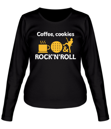 Женская футболка длинный рукав Coffee, cookies, ROCK'N'ROLL