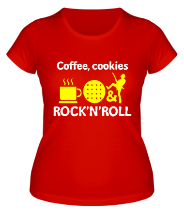Женская футболка Coffee, cookies, ROCK'N'ROLL