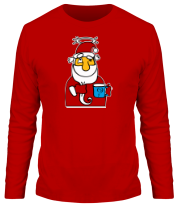 Мужская футболка длинный рукав Дед Мороз с кружкой фото