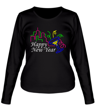 Женская футболка длинный рукав Кислотный Новый Год