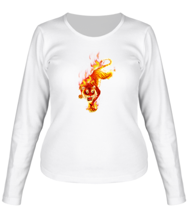 Женская футболка длинный рукав Тигр в огне