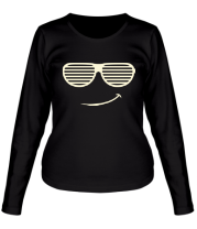 Женская футболка длинный рукав Довольный смайл в очках жалюзи фото