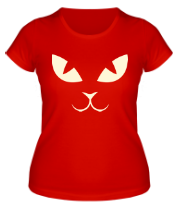 Женская футболка Морда кошки светится фото