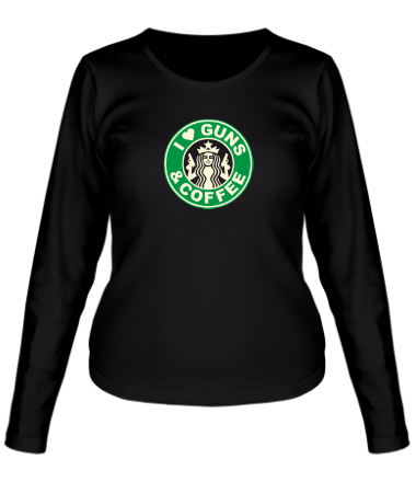 Женская футболка длинный рукав Guns and coffee glow