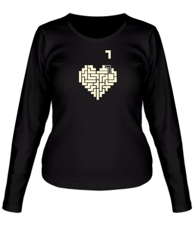 Женская футболка длинный рукав Heart tetris сердце тетрис светится